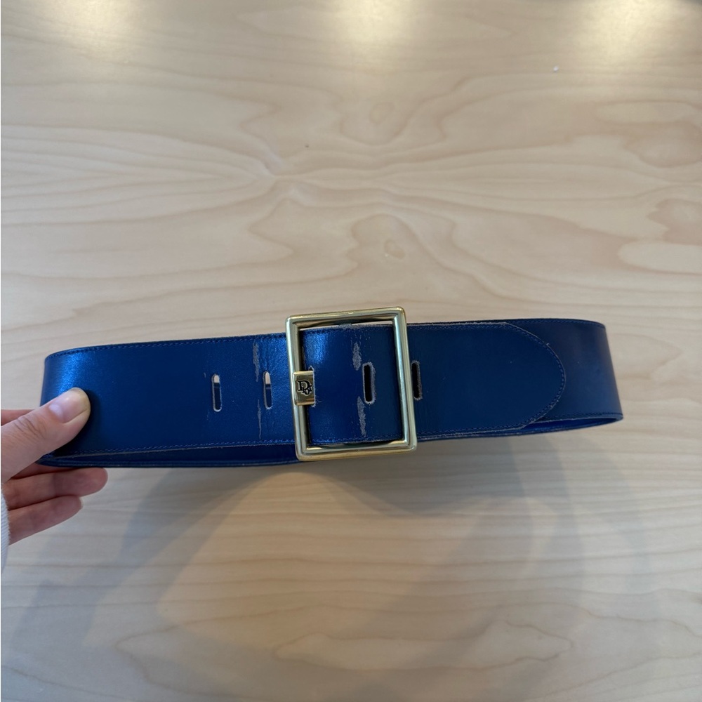 Vintage Christian Dior leather belt royal blue small 28” waist